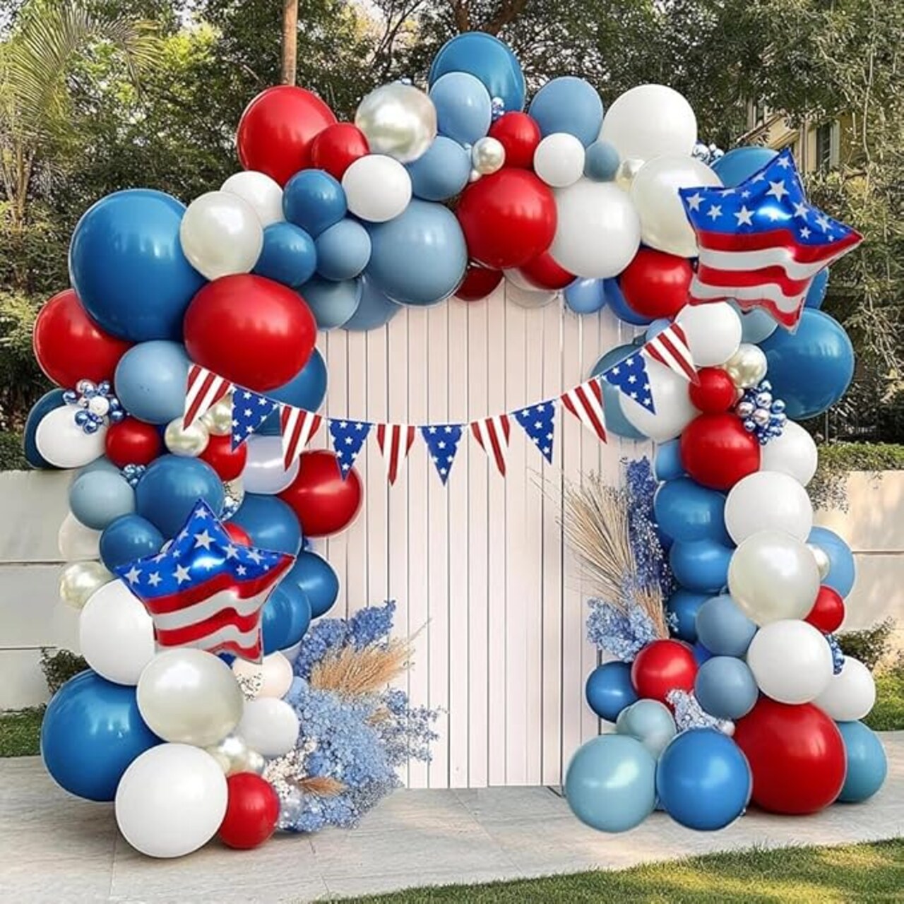 Red Blue White Balloon Garland Double Stuffed Royal Blue Red Balloons Pearl White Sand Pastel Balloon Arch Kit for Birthday Baby Shower 4th of July Patriotic Graduation Party Decorations